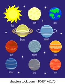 Vector set of solar system planets.  Solar system illustration.