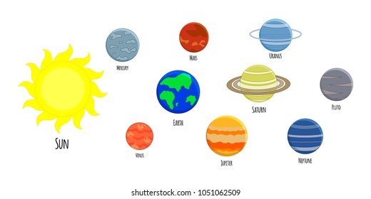 Vector set of solar system planets. Vector illustration isolated on white background. Solar system illustration.