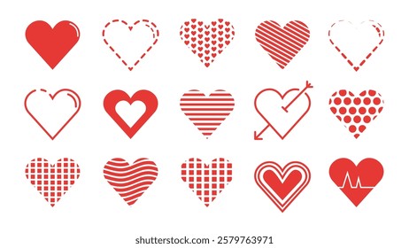 A vector set of solid and outline heart icons, ideal for romantic designs and illustrations. Includes EPS 10 for easy customization.