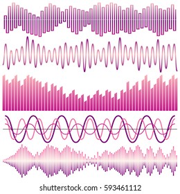 Vector set of sound waves. Audio equalizer. Sound & audio waves isolated on white background.

