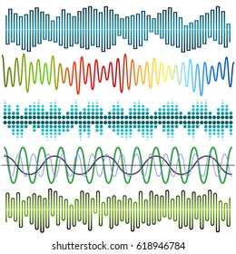 Vector set of sound waves. Audio equalizer. Sound & audio waves isolated on white background.
