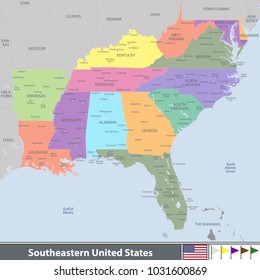 Vector set of Southeastern United States with neighboring states