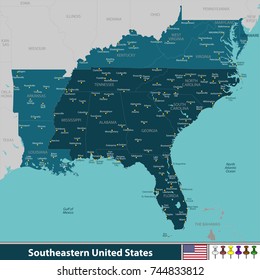 Vector set of Southeastern United States with neighboring states