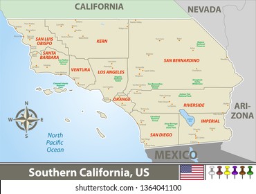 Vector set of Southern California, United States with neighboring counties