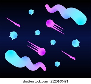 Vector set of space figures abstract in cyberpunk style, neon figures for illustrations, modern design 