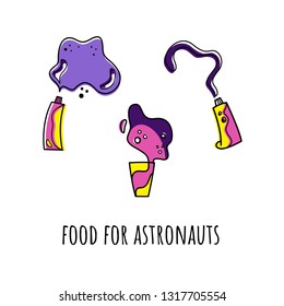 Vector set with space food. Doodle style.