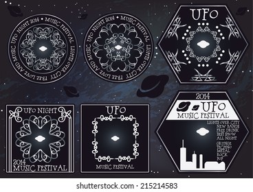 Vector set of space ufo template labels