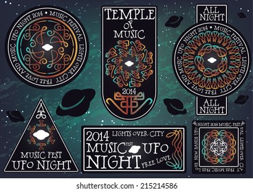 Vector set of space ufo template labels