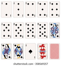 Vector Set of Spade Suit Playing Cards. Joker. Backdrop