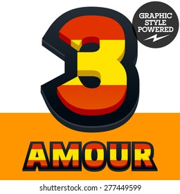 Vector set of Spain flag alphabet. File contains graphic styles available in Illustrator. Letter 3