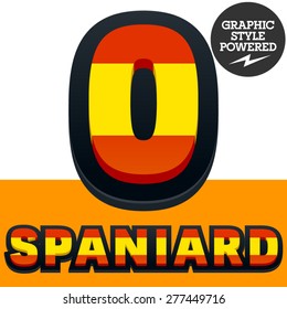 Vector set of Spain flag alphabet. File contains graphic styles available in Illustrator. Letter 0