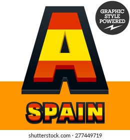 Vector set of Spain flag alphabet. File contains graphic styles available in Illustrator. Letter A