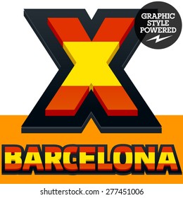 Vector set of Spain flag alphabet. File contains graphic styles available in Illustrator. Letter X