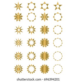 Vector set of sparkle gold stars. Stars with rays, explosion, fireworks. light background