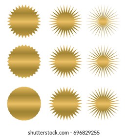 Vector set of sparkle gold stars. Stars with rays, explosion, fireworks. light background