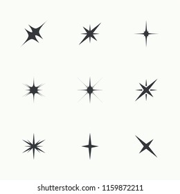 Vector set of sparkle lights stars. Stars with rays, explosion, fireworks.