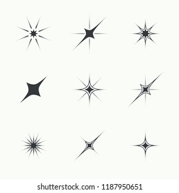 Vector set of sparkle lights stars. Stars with rays, explosion, fireworks.