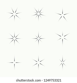 Vector set of sparkle lights stars. Stars with rays, explosion, fireworks.