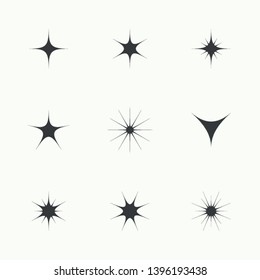 Vector set of sparkle lights stars. Stars with rays, explosion, fireworks.