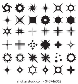 Vector set of sparkle lights stars. Sparkles with rays, explosion, fireworks. Sparkle and starburst symbols collection. Salute Burst. Stars.