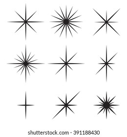 Vector set of sparkle lights stars. Stars with rays, explosion, fireworks.