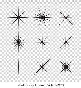 Vector set of sparkle lights stars. Stars with rays, explosion, fireworks.