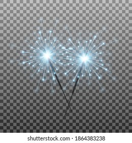 Vector Set Of Sparklers. Burning PNG Lights, Sparks, Fireworks. Christmas Lights.