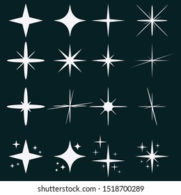 Vector set of sparkling stars. Sparks, flashes. Bright fireworks, brilliant flash.