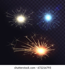 Vector set of sparks, Bengal lights, welding sparks