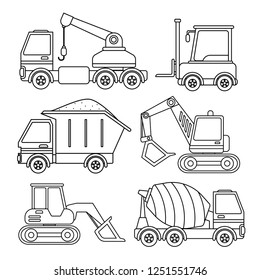 Vector set of special equipment. Coloring book  for kids.