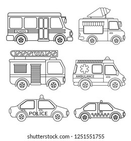 Vector set special transport  Coloring book  for kids 