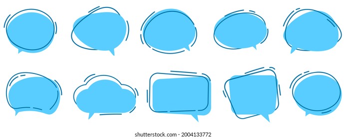 Vector Set of speech bubbles. Dialog box icon, message template. Blue clouds for text, lettering. Different shape of empty balloons for talk on isolated background. Flat vector illustration