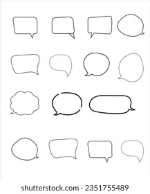 Vector Set of speech bubbles. Dialog box icon, message template. Doodle clouds for text, lettering. Different shape of empty balloons for talk on blue background. Flat vector illustration.
