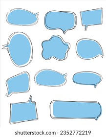 Vector Set of speech bubbles. Dialog box icon, message template. Blue clouds for text, lettering. Different shape of empty balloons for talk on isolated background. Flat vector illustration