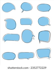 Vector Set of speech bubbles. Dialog box icon, message template. Blue clouds for text, lettering. Different shape of empty balloons for talk on isolated background. Flat vector illustration