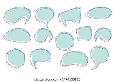 Vector conjunto de burbujas de habla, diferentes Formas. Elementos dibujados a mano, aislados en fondo blanco.