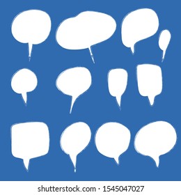 Vector set of speech bubbles. Doodle hand draw like kids style in pastel color for use in business, chat, inbox, dialog, message, question, communication, talk, speak, sticker, balloon, thinking