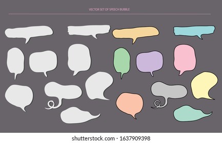 Vector set of speech bubbles. Doodle  hand draw like kids style in pastel color for use in business, chat, inbox, dialog, message, question, communication, talk, speak, sticker, balloon, thinking