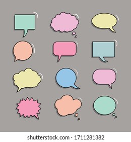 Vector set of speech bubbles. Doodle hand draw like kids style in pastel color for use in business, chat, inbox, dialog, message, question, communication, talk, speak, sticker, balloon, thinking