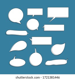 Vector set of speech bubbles. Doodle hand draw like kids style in pastel color for use in business, chat, inbox, dialog, message, question, communication, talk, speak, sticker, balloon, thinking