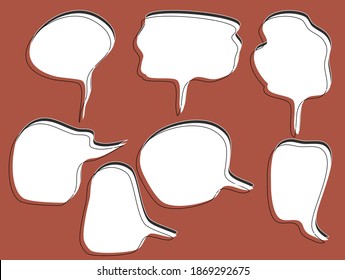 Vector set of speech bubbles. Doodle hand draw like kids style in pastel color for use in business, chat, inbox, dialog, message, question, communication, talk, speak, sticker, balloon, thinking