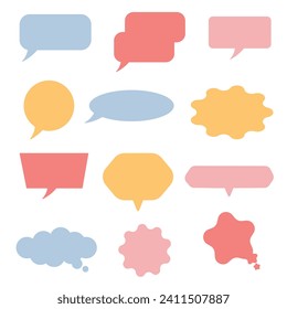 Vector set of speech bubbles, in pastel colors, for use in business, chat, dialogue, message, question, communication, conversation, sticker, thinking, S10