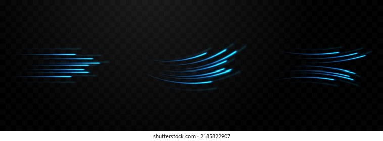 Vector set speed light lines png  Light paths an isolated transparent background  Blue lines  light speed PNG  light effect 