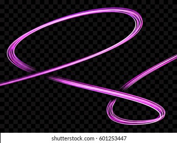 Vector set speed lines with glow effect on a transparent background. Powerful light trail.
