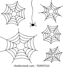 Vector Set with Spider Web Elements. Simple Flat Illustration for Stickers, Cards, Decoration and Design.