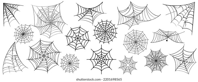 Vector Set of spider web and halloween cobweb decoration.