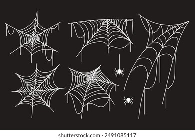 Vector Set of spider web and halloween cobweb decoration