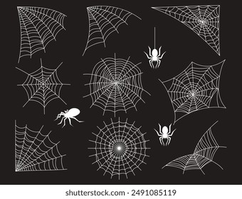 Vector Set of spider web and halloween cobweb decoration