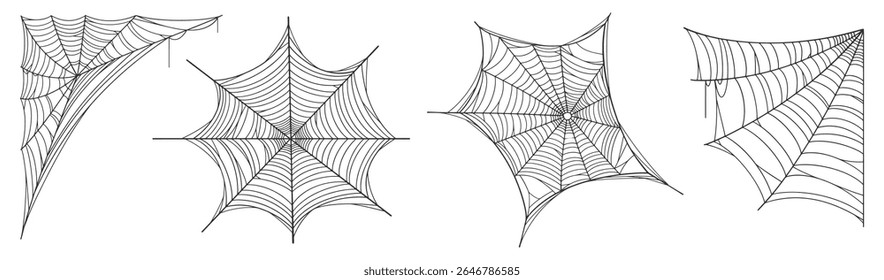 Vector Set of spider web on transparent background
