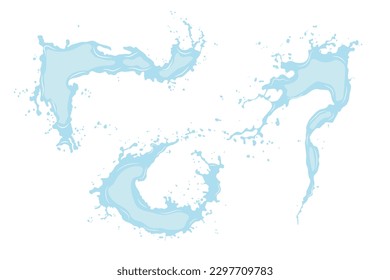 Vector set of splashes of water or oil with splashes. set of icons of flowing drops, waves, splashes, splashes of nature isolated on white background. Dripping liquid. Water spill. Drops of rain and d